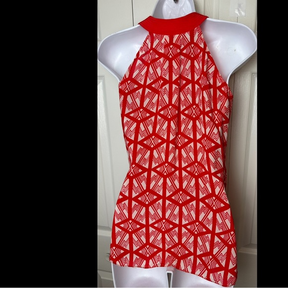 Anthro LEIFSDOTTIR Catalyst Wrap Top Blouse Shirt Silk Red Orange White Geo - Picture 7 of 12